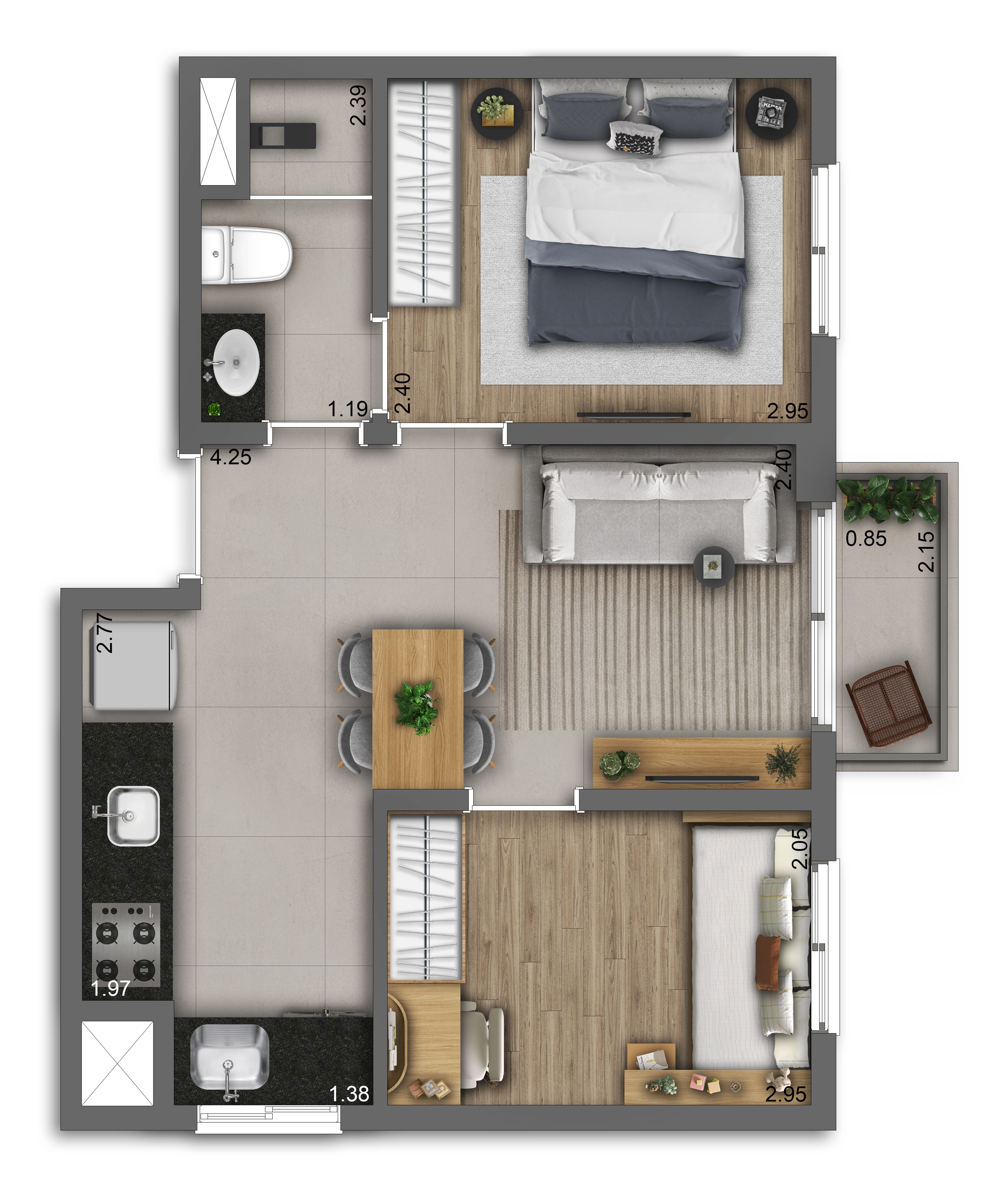 23 - PERSPECTIVA ILUSTRADA DA PLANTA DO APTO. TIPO DE 2 DORMS. COM 40 M²_20250901123857517.webp